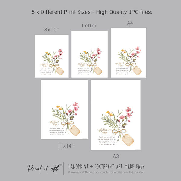 Mother&#39;s Day Handprint Tag Poem / Hand Flower Mom Mum Grandma / Keepsake Memory Craft Gift Card / Print It Off