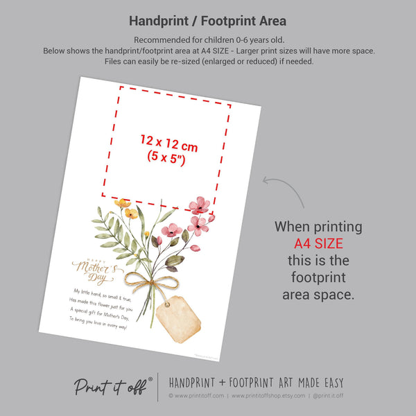 Mother&#39;s Day Handprint Tag Poem / Hand Flower Mom Mum Grandma / Keepsake Memory Craft Gift Card / Print It Off