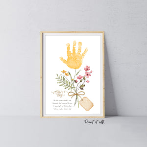Mother&#39;s Day Handprint Tag Poem / Hand Flower Mom Mum Grandma / Keepsake Memory Craft Gift Card / Print It Off