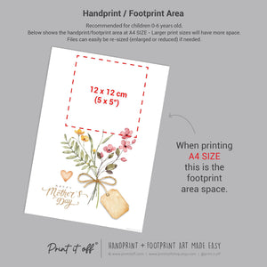 Mother&#39;s Day Handprint Tag / Hand Flower Mom Mum Grandma / Activity Keepsake Memory Craft Gift Card / Print It Off