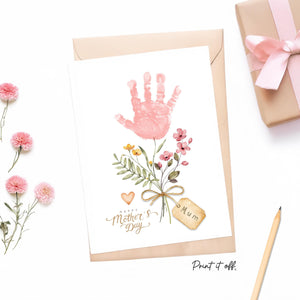 Mother&#39;s Day Handprint Tag / Hand Flower Mom Mum Grandma / Activity Keepsake Memory Craft Gift Card / Print It Off