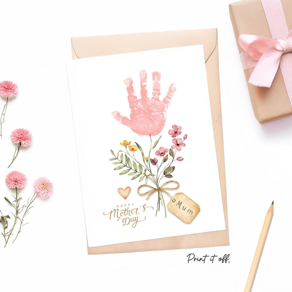 Mother&#39;s Day Handprint Tag / Hand Flower Mom Mum Grandma / Activity Keepsake Memory Craft Gift Card / Print It Off