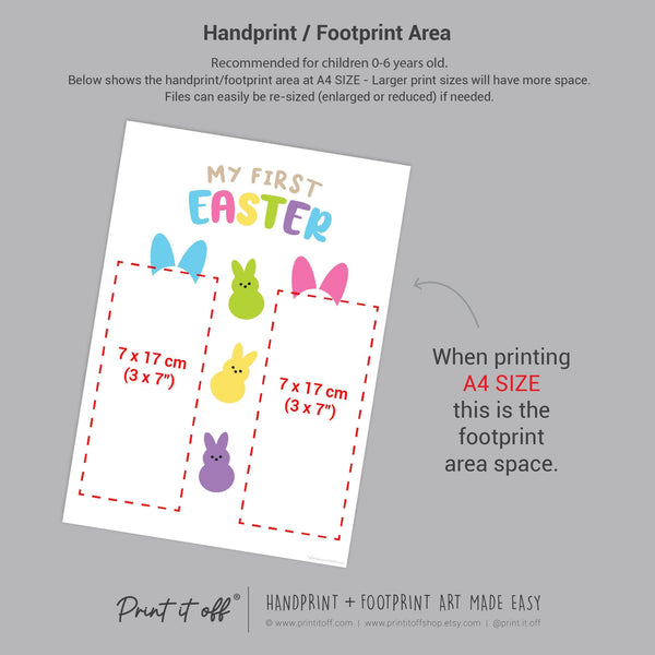 First 1st Easter Peeps / Footprint Art / Bunny Feet Foot / Kids Baby Toddler / Keepsake Memory Craft Gift Card Print It Off