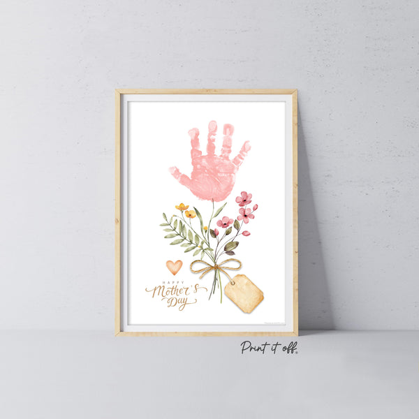 Mother&#39;s Day Handprint Tag / Hand Flower Mom Mum Grandma / Activity Keepsake Memory Craft Gift Card / Print It Off