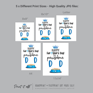 Pawsome Happy Father's Day Paw Print / Dad Dog Cat Animal Pet Pawprint / Activity Keepsake Memory Craft Gift Card / Print It Off 0946