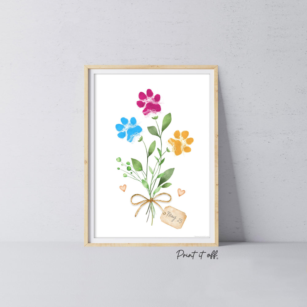 Flower Paw Print Art / Dog Cat Animal Pet Pawprint / Activity Keepsake Memory Craft Gift Card / Print It Off