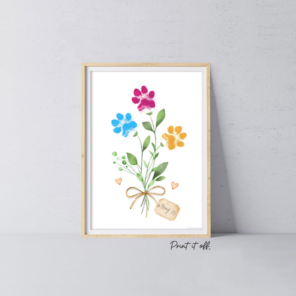 Flower Paw Print Art / Dog Cat Animal Pet Pawprint / Activity Keepsake Memory Craft Gift Card / Print It Off
