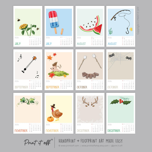 2026 Handprint Footprint Calendar Art Craft / DIY Gift Child Baby Kids Toddler Activity Memory Keepsake / Print It Off