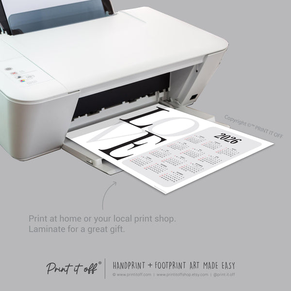 2026 Love Year Yearly Calendar / Handprint Footprint Art Craft / Activity DIY Gift Keepsake / Baby Kids Child Toddler / Print It Off