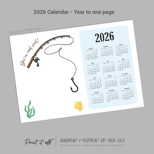 2026 Fish Year Yearly Calendar / Handprint Footprint Art Craft / Activity DIY Gift Keepsake / Baby Kids Child Toddler / Print It Off