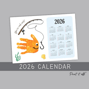 2026 Fish Year Yearly Calendar / Handprint Footprint Art Craft / Activity DIY Gift Keepsake / Baby Kids Child Toddler / Print It Off