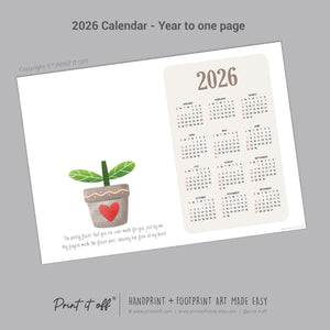 2026 Flower Calendar Year Yearly / Handprint Footprint Art Craft / Activity DIY Gift Keepsake / Baby Kids Child Toddler / Print It Off
