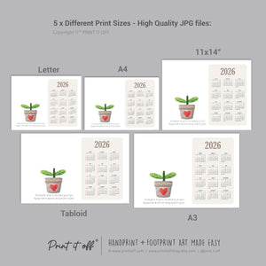 2026 Flower Calendar Year Yearly / Handprint Footprint Art Craft / Activity DIY Gift Keepsake / Baby Kids Child Toddler / Print It Off