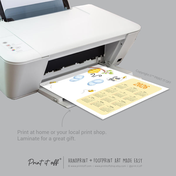 2026 Cute As Can Bee Calendar Year Yearly / Handprint Footprint Art Craft / Activity Gift Keepsake / Baby Child Toddler / Print It Off