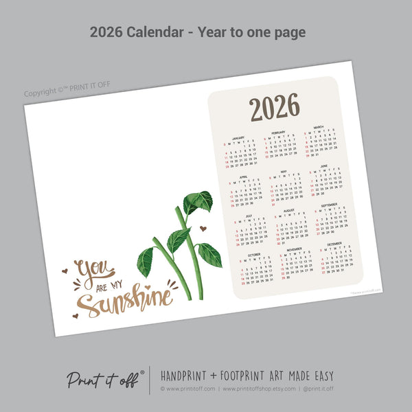 2026 Flower Calendar Year Yearly / Handprint Footprint Art Craft / Activity DIY Gift Keepsake / Baby Kids Child Toddler / Print It Off 0907