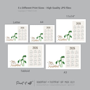 2026 Flower Calendar Year Yearly / Handprint Footprint Art Craft / Activity DIY Gift Keepsake / Baby Kids Child Toddler / Print It Off