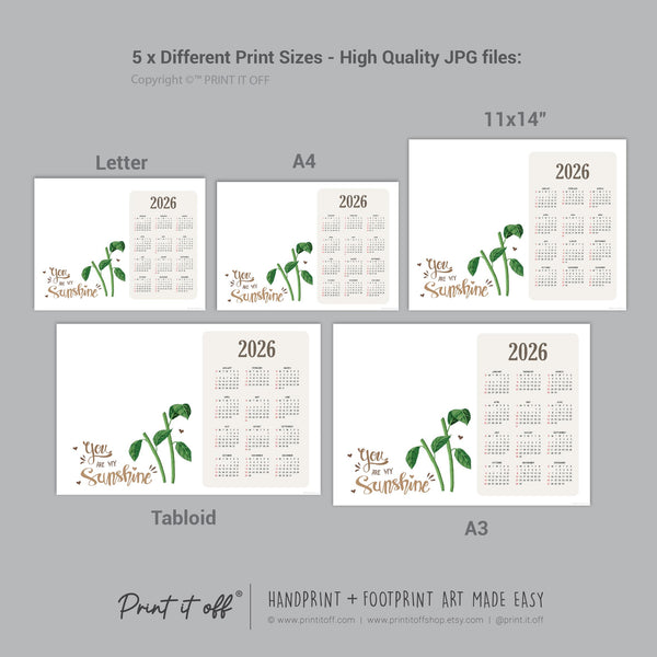 2026 Flower Calendar Year Yearly / Handprint Footprint Art Craft / Activity DIY Gift Keepsake / Baby Kids Child Toddler / Print It Off