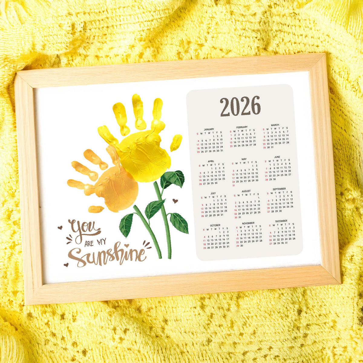 Sunflower 2026 Calendar Year - Handprint Art Craft Printable Keepsake