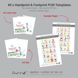 40 x Handprint Footprint Calendar Year Pun Art Craft Pack / DIY Gift Child Baby Kids Toddler Memory Keepsake / Print It Off