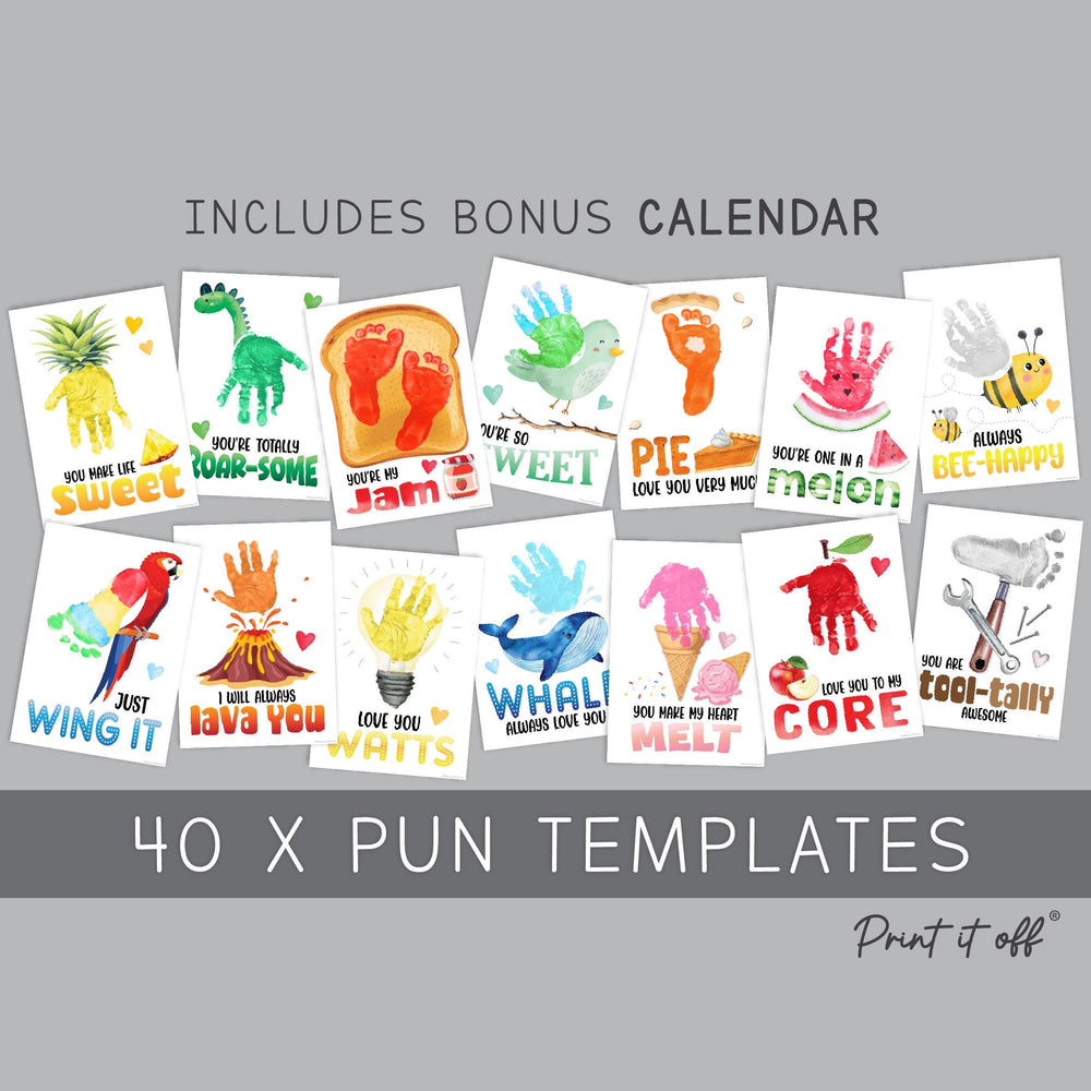 Handprint Footprint Calendar Year Pun Art Craft Pack / DIY Gift Child Baby Kids Toddler Memory Keepsake / Print It Off