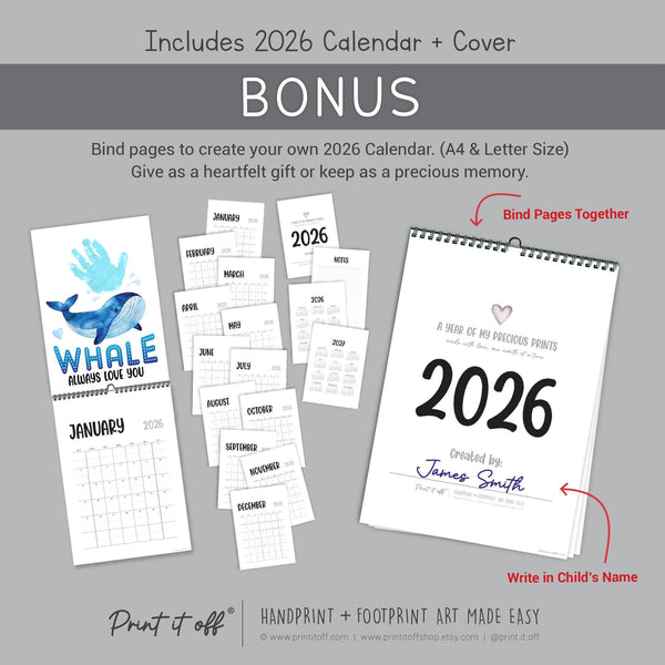 40 x Handprint Footprint Calendar Year Pun Art Craft Pack / DIY Gift Child Baby Kids Toddler Memory Keepsake / Print It Off