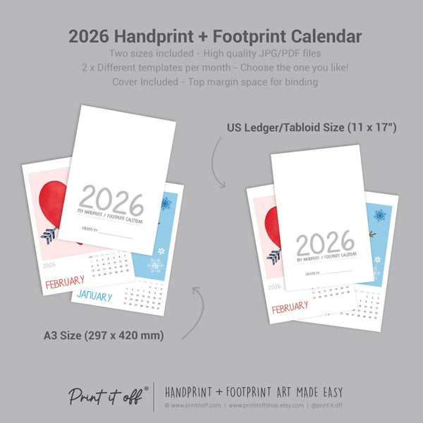 2026 Handprint Footprint Calendar Art Craft / DIY Gift Child Baby Kids Toddler Activity Memory Keepsake / Print It Off