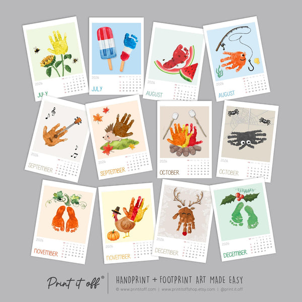 2026 Handprint Footprint Calendar Art Craft / DIY Gift Child Baby Kids Toddler Activity Memory Keepsake / Print It Off