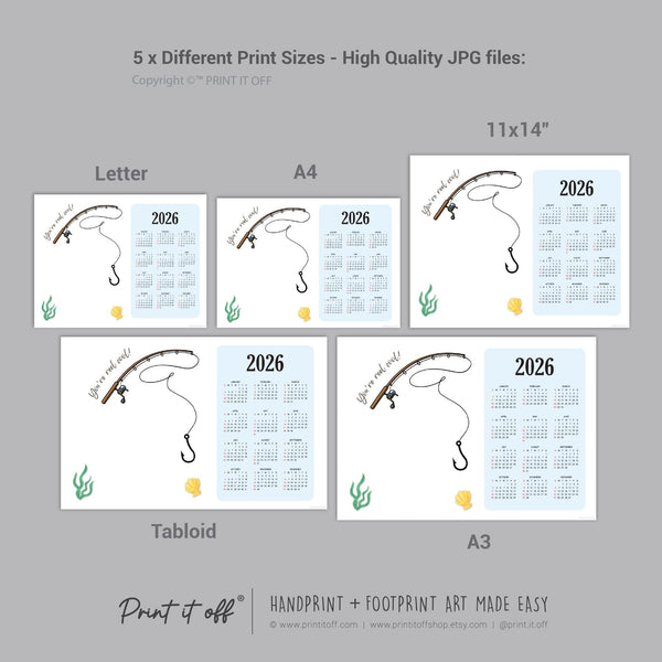 2026 Fish Year Yearly Calendar / Handprint Footprint Art Craft / Activity DIY Gift Keepsake / Baby Kids Child Toddler / Print It Off