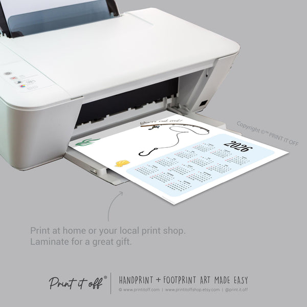 2026 Fish Year Yearly Calendar / Handprint Footprint Art Craft / Activity DIY Gift Keepsake / Baby Kids Child Toddler / Print It Off