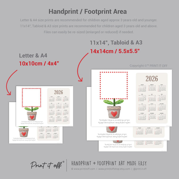 2026 Flower Calendar Year Yearly / Handprint Footprint Art Craft / Activity DIY Gift Keepsake / Baby Kids Child Toddler / Print It Off