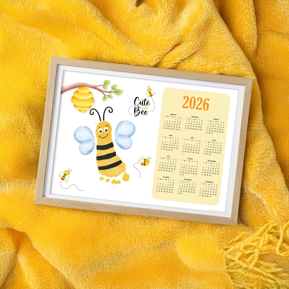 2026 Cute As Can Bee Calendar Year Yearly / Handprint Footprint Art Craft / Activity Gift Keepsake / Baby Child Toddler / Print It Off