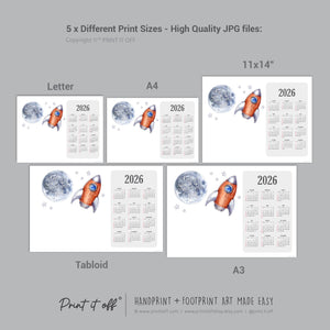 2026 Love you Moon and Back Calendar Year / Handprint Footprint Art Craft / Activity Gift Keepsake / Baby Child Toddler / Print It Off