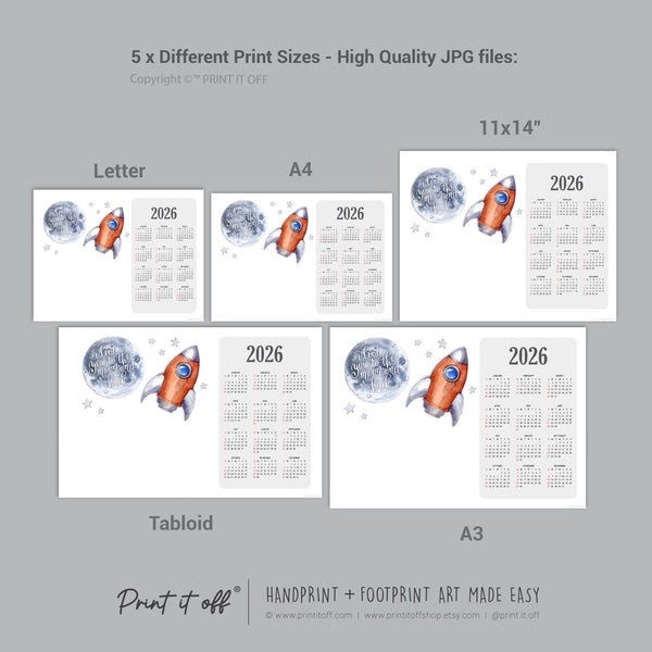2026 Love you Moon and Back Calendar Year / Handprint Footprint Art Craft / Activity Gift Keepsake / Baby Child Toddler / Print It Off