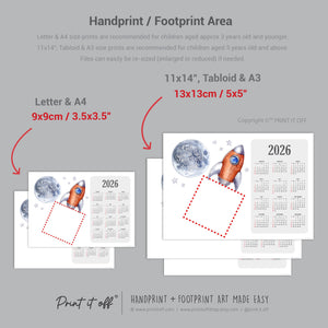 2026 Love you Moon and Back Calendar Year / Handprint Footprint Art Craft / Activity Gift Keepsake / Baby Child Toddler / Print It Off