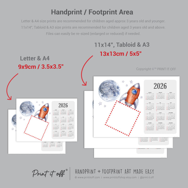2026 Love you Moon and Back Calendar Year / Handprint Footprint Art Craft / Activity Gift Keepsake / Baby Child Toddler / Print It Off
