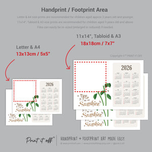2026 Flower Calendar Year Yearly / Handprint Footprint Art Craft / Activity DIY Gift Keepsake / Baby Kids Child Toddler / Print It Off