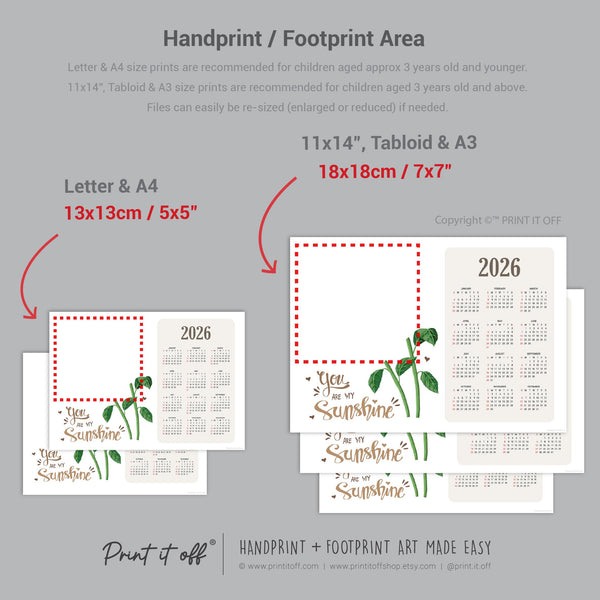 2026 Flower Calendar Year Yearly / Handprint Footprint Art Craft / Activity DIY Gift Keepsake / Baby Kids Child Toddler / Print It Off