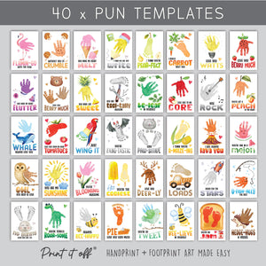 40 x Handprint Footprint Calendar Year Pun Art Craft Pack / DIY Gift Child Baby Kids Toddler Memory Keepsake / Print It Off