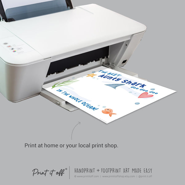 Best Aunty Shark / Footprint Handprint Foot Art Craft / Kids Baby Toddler / Template Keepsake Gift Card / PRINT IT OFF