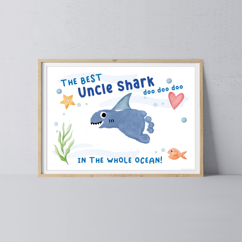 Best Uncle Shark / Footprint Handprint Foot Art Craft / Kids Baby Toddler / Template Keepsake Gift Card / PRINT IT OFF
