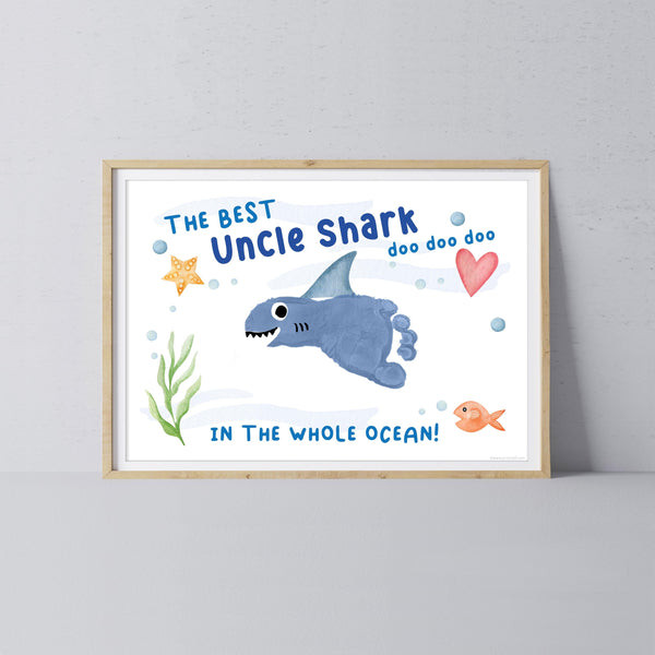 Best Uncle Shark / Footprint Handprint Foot Art Craft / Kids Baby Toddler / Template Keepsake Gift Card / PRINT IT OFF