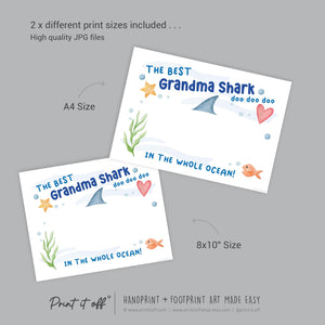 Best Grandma Shark / Footprint Handprint Art Craft Grandparent / Kids Baby Toddler / Keepsake Gift Card / PRINT IT OFF