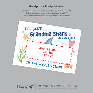 Best Grandma Shark / Footprint Handprint Art Craft Grandparent / Kids Baby Toddler / Keepsake Gift Card / PRINT IT OFF