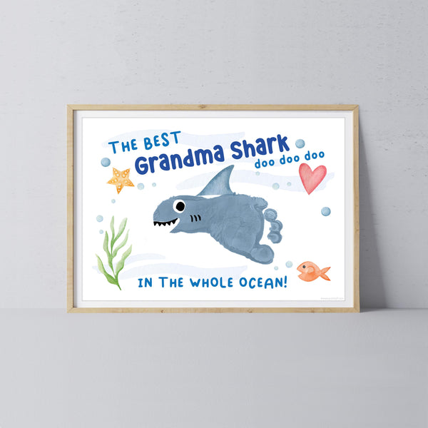 Best Grandma Shark / Footprint Handprint Art Craft Grandparent / Kids Baby Toddler / Keepsake Gift Card / PRINT IT OFF