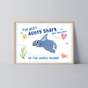 Best Aunty Shark / Footprint Handprint Foot Art Craft / Kids Baby Toddler / Template Keepsake Gift Card / PRINT IT OFF 0956
