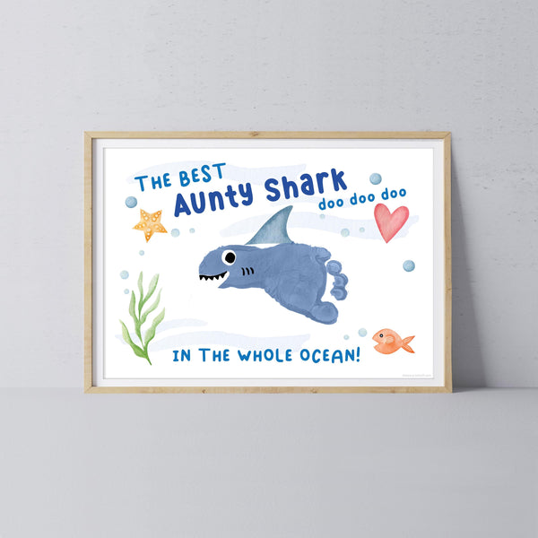 Best Aunty Shark / Footprint Handprint Foot Art Craft / Kids Baby Toddler / Template Keepsake Gift Card / PRINT IT OFF 0956