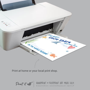Best Uncle Shark / Footprint Handprint Foot Art Craft / Kids Baby Toddler / Template Keepsake Gift Card / PRINT IT OFF
