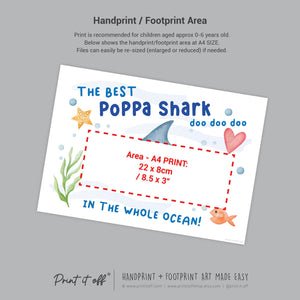 Best Poppa Grandpa Shark / Footprint Handprint Art Craft Grandparent / Kids Baby Toddler / Keepsake Gift Card / PRINT IT OFF