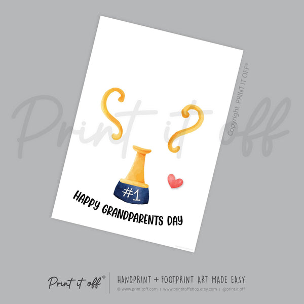 Trophy #1 Happy Grandparents Day Handprint Art Craft Award Cup / Kids Baby Hand / Activity Gift DIY Card / Print It Off
