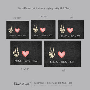 Peace Love Boo Handprint Ghost / Baby Kids Toddler Hand Template / Halloween Sign / Art Craft Memory Keepsake Decor / Print It Off